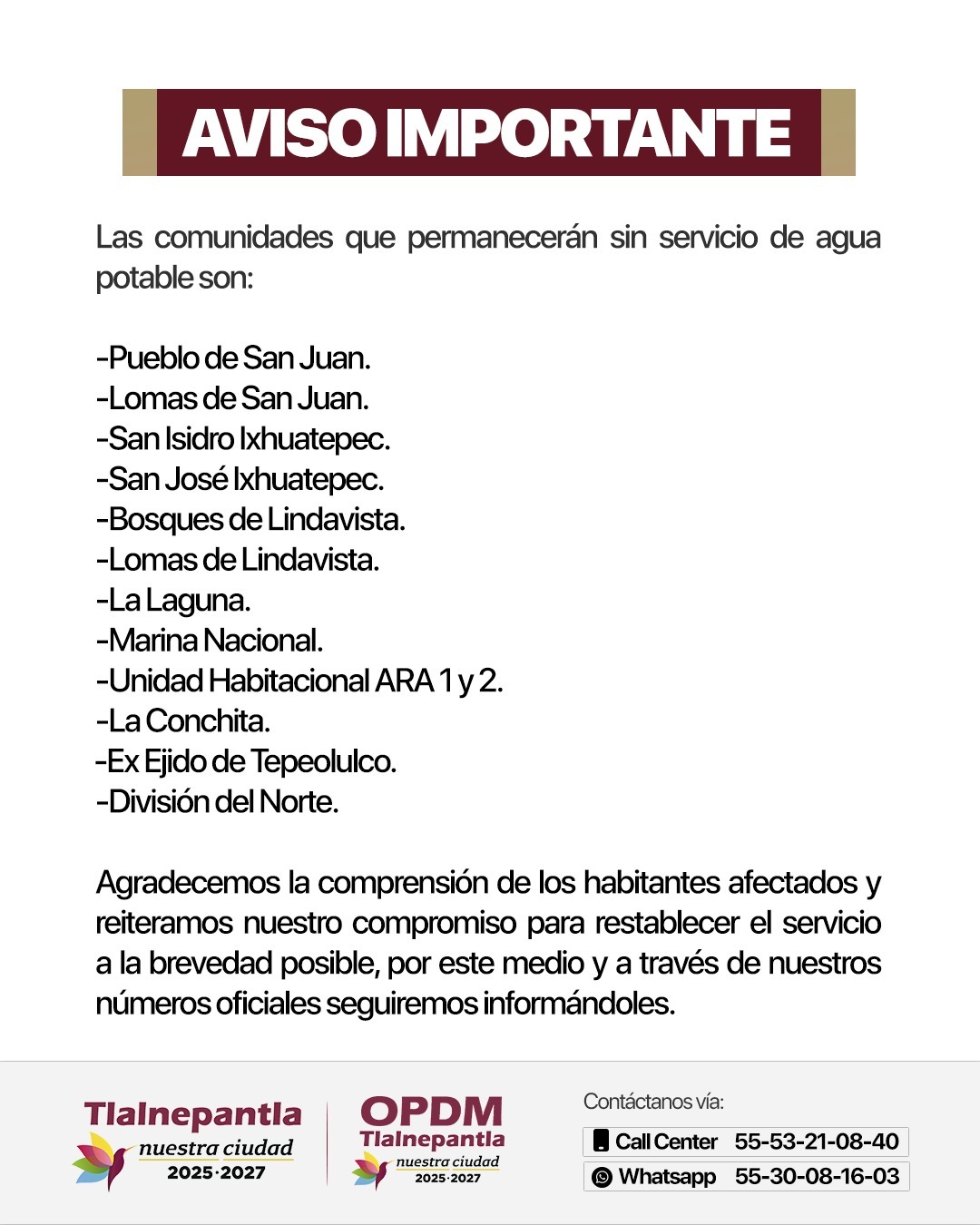 Aviso Gobierno de Tlalnepantla