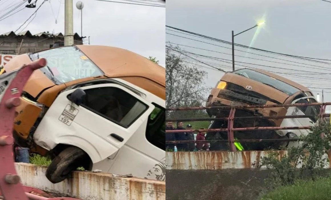 Impacta colectiva en puente en Chicoloapan; estuvo a punto de caer al río