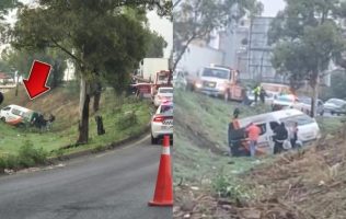 Cae unidad de transporte público en canaleta de Texcoco-Lechería