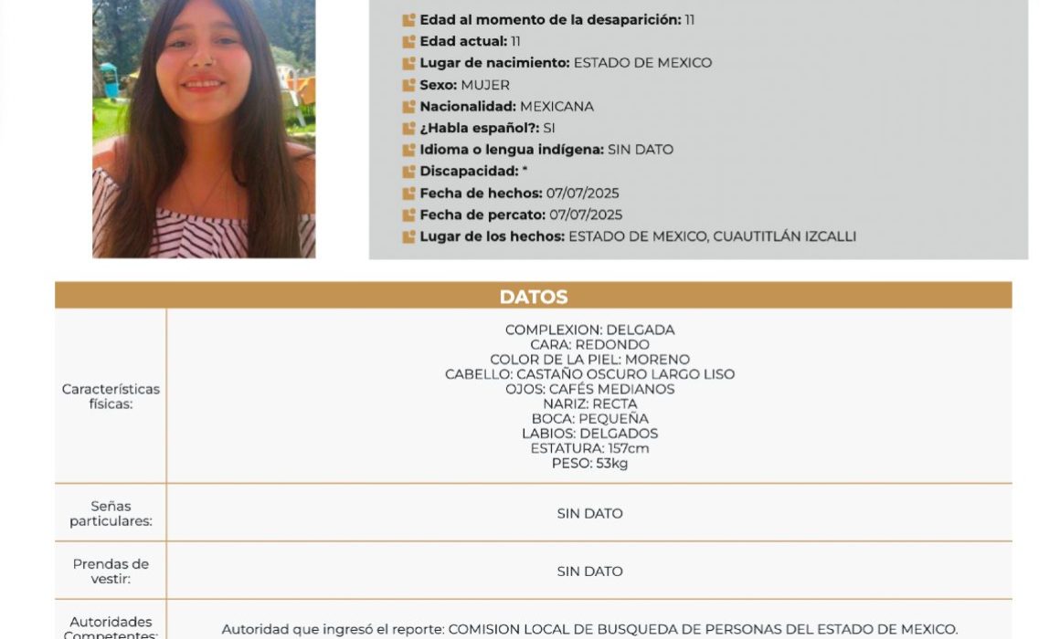 Inician búsqueda de niña desaparecida en Cuautitlán Izcalli