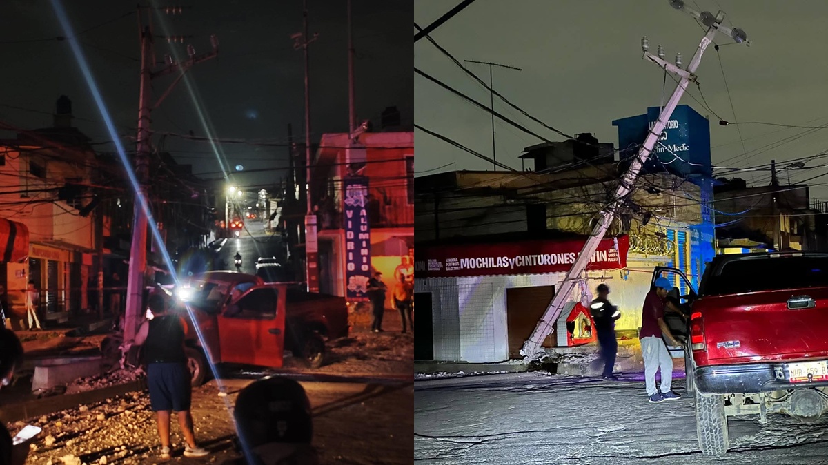 Choca camioneta contra poste y deja sin luz varias calles