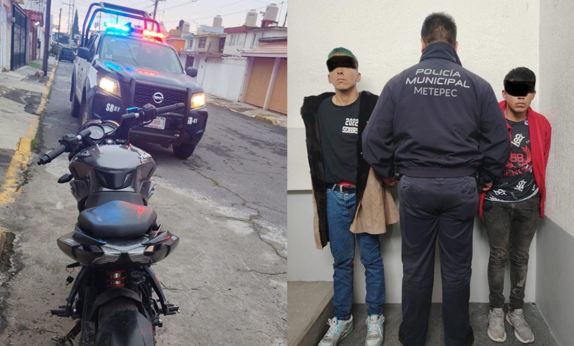 Intentan arrastrar una moto para robarla y son detenidos en Metepec