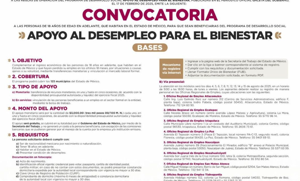 Lanza Edomex registro para apoyo económico a desempleados