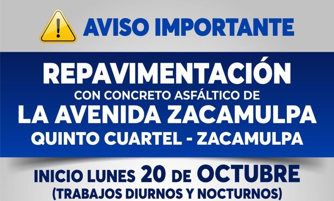 Anuncia Romina Contreras repavimentación de la avenida Zacamulpa el 20 de octubre