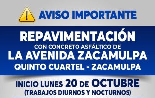 Anuncia Romina Contreras repavimentación de la avenida Zacamulpa el 20 de octubre