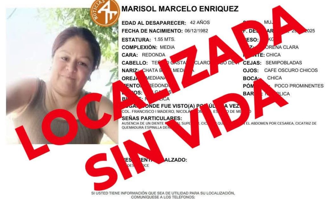 Confirman hallazgo sin vida de Marisol Marcelo en Nicolás Romero