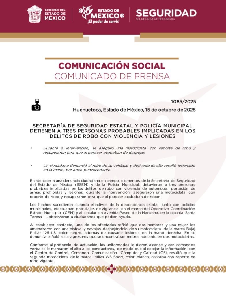 Fotos: Secretaría de Seguridad del Estado de México