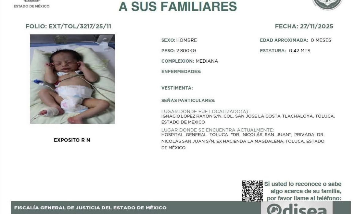 Descubren a bebé recién nacido abandonado en calles de Toluca