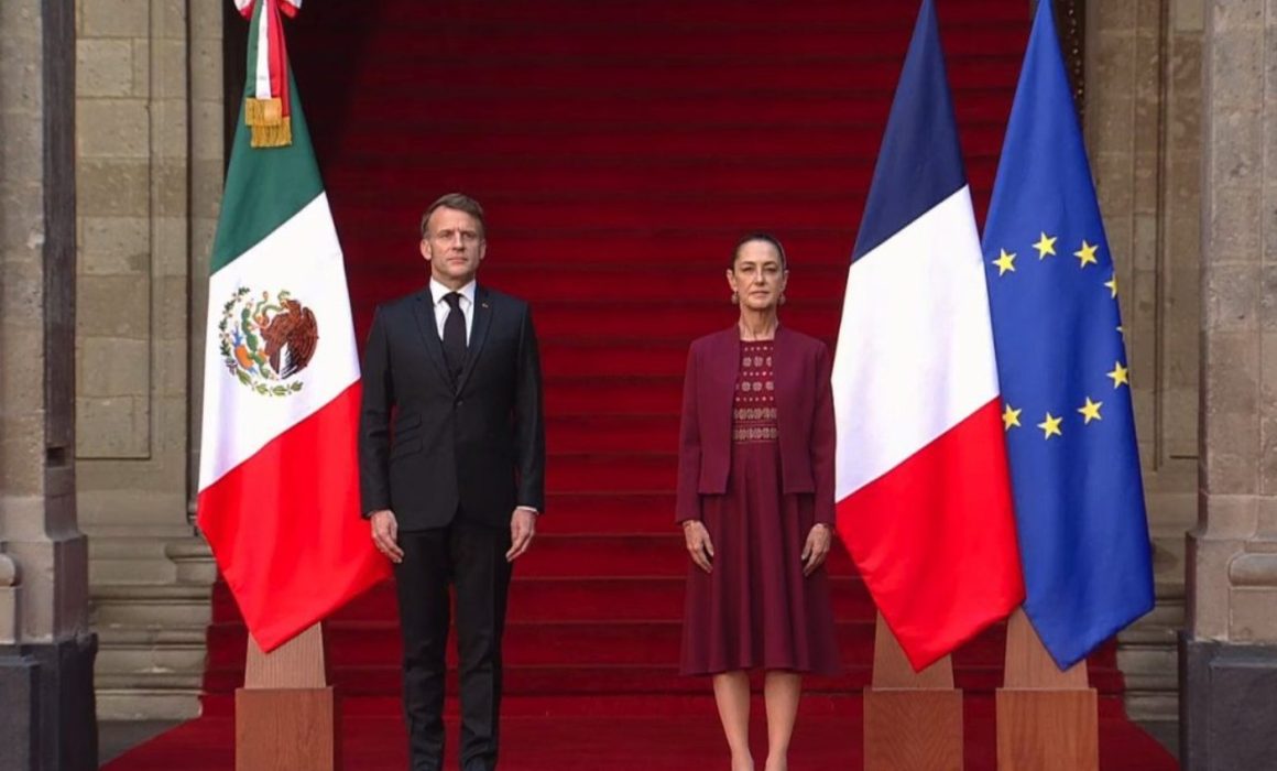 Recibe Claudia Sheinbaum a Emmanuel Macron en Palacio Nacional