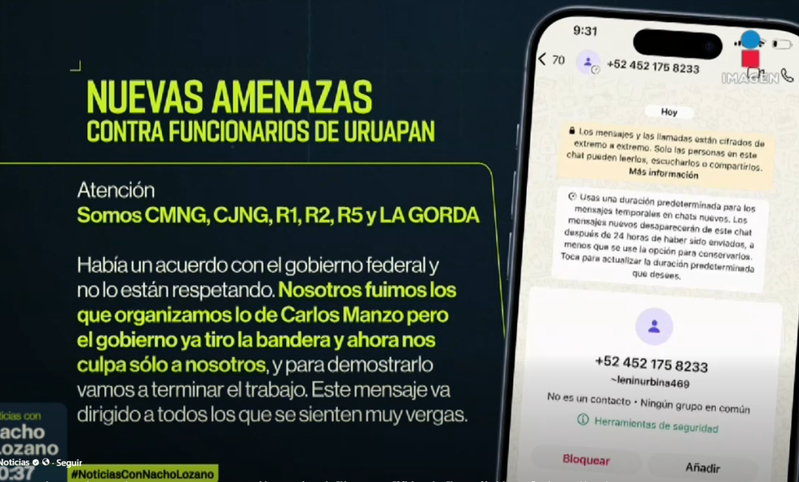 Reciben Grecia Quiroz y funcionarios de Uruapan amenazas del CJNG
