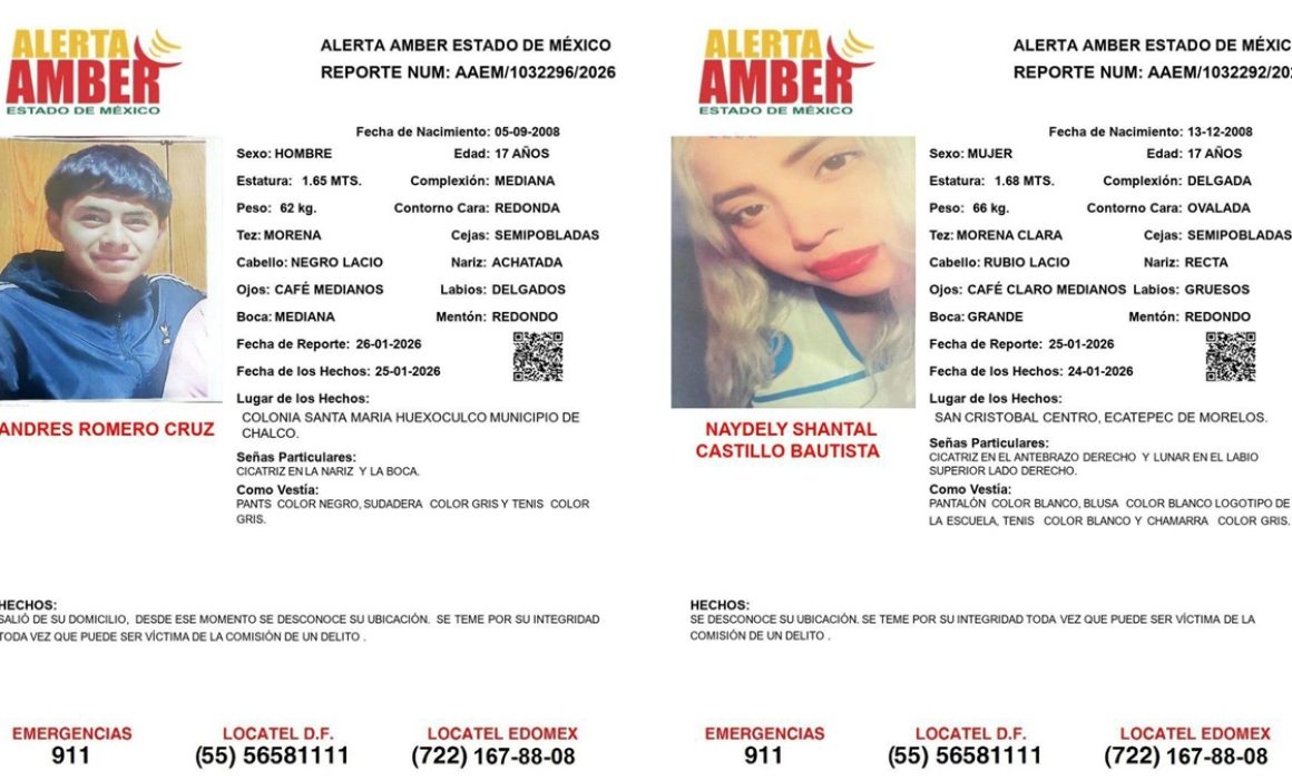 Activan Alerta Amber en Edomex por desaparición de Naydely y Andrés