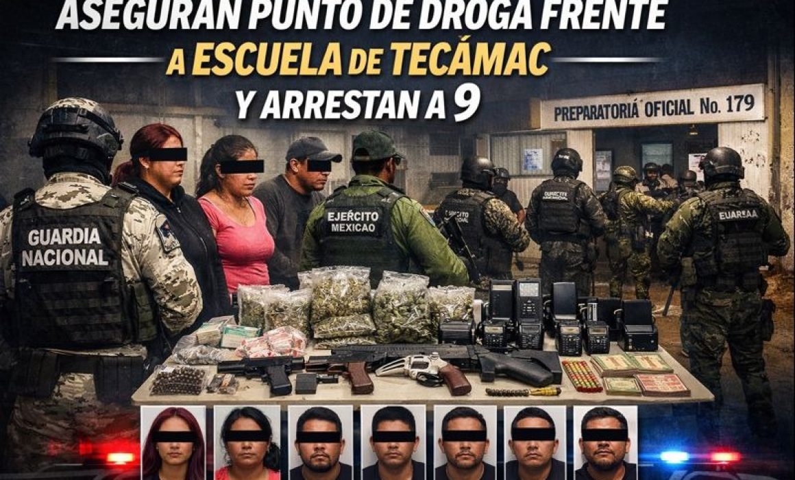 Aseguran punto de droga frente a escuela de Tecámac y arrestan a 9