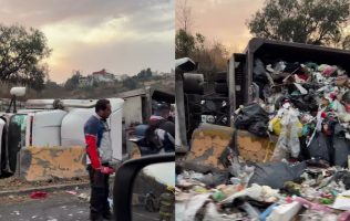 Genera caos vial volcadura de camión de basura en Nicolás Romero