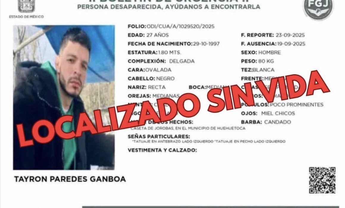 Localizan sin vida a joven venezolano desaparecido en Huehuetoca