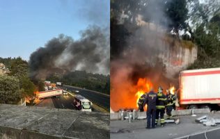 Se incendia tráiler tras choque en la autopista México-Toluca