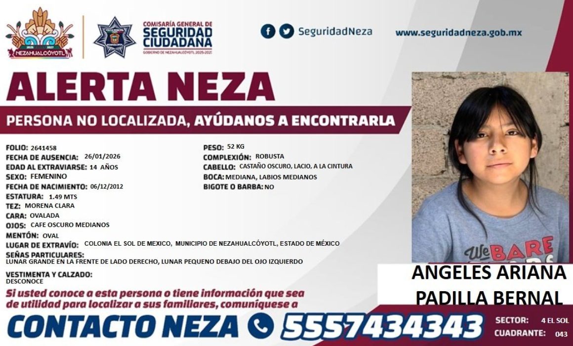 Suma Nezahualcóyotl otra niña desaparecida: Buscan a Ángeles Ariana