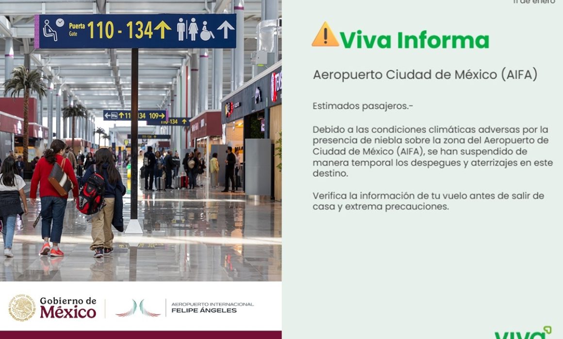 Suspende AIFA operaciones por densa neblina causada por Frente Frío 27