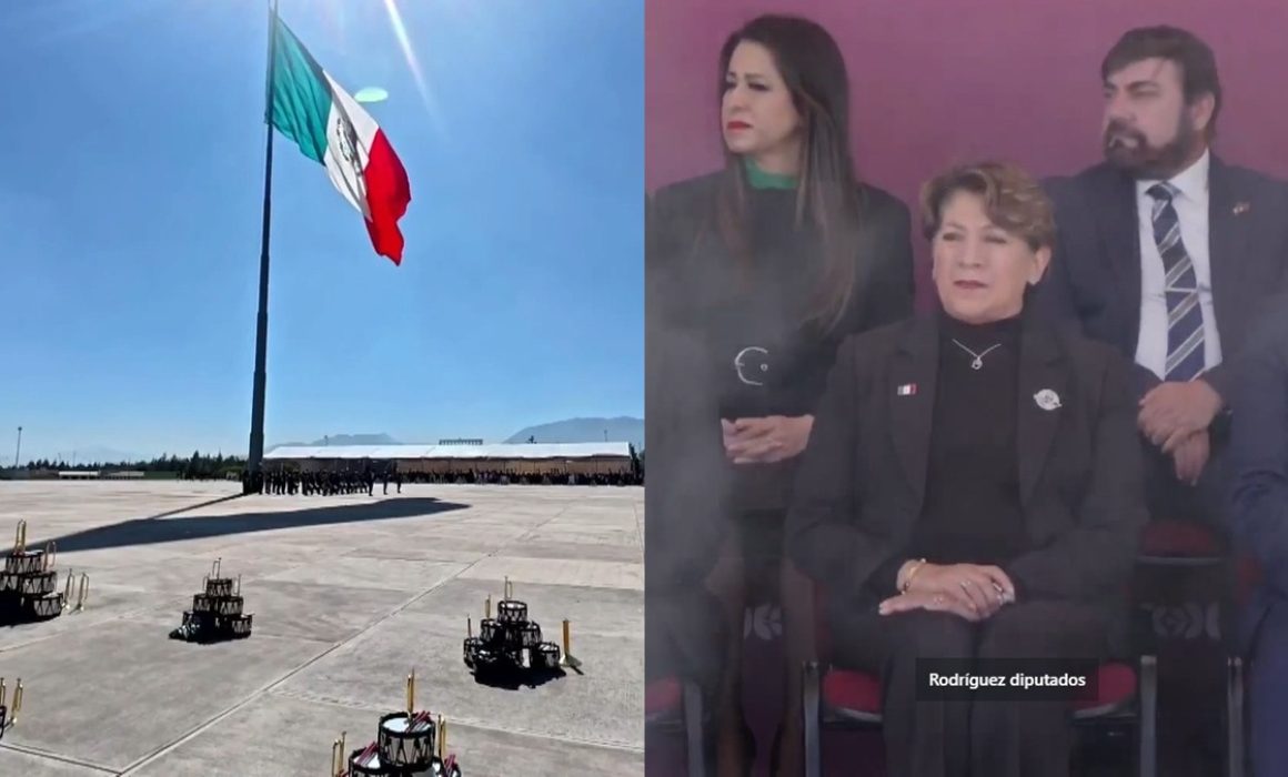 Asiste Delfina Gómez al Día de la Bandera en Rayón