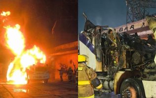 Atiende Protección Civil incendio de pipa en la México–Puebla