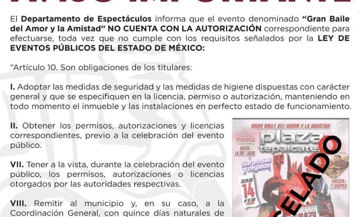 Cancela Chimalhuacán Baile del Amor y la Amistad por irregularidades