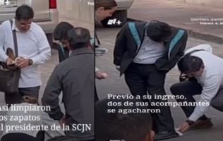Captan al Ministro del pueblo cuando le limpian los zapatos en Querétaro
