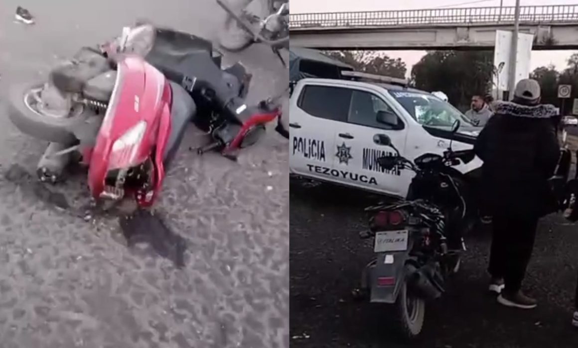 Choca patrulla municipal de Tezoyuca con motocicleta y motoneta