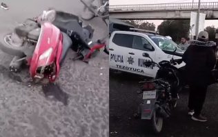 Choca patrulla municipal de Tezoyuca con motocicleta y motoneta