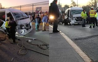 Chocan tráiler y combi escolar en Coyotepec; conductor se da a la fuga
