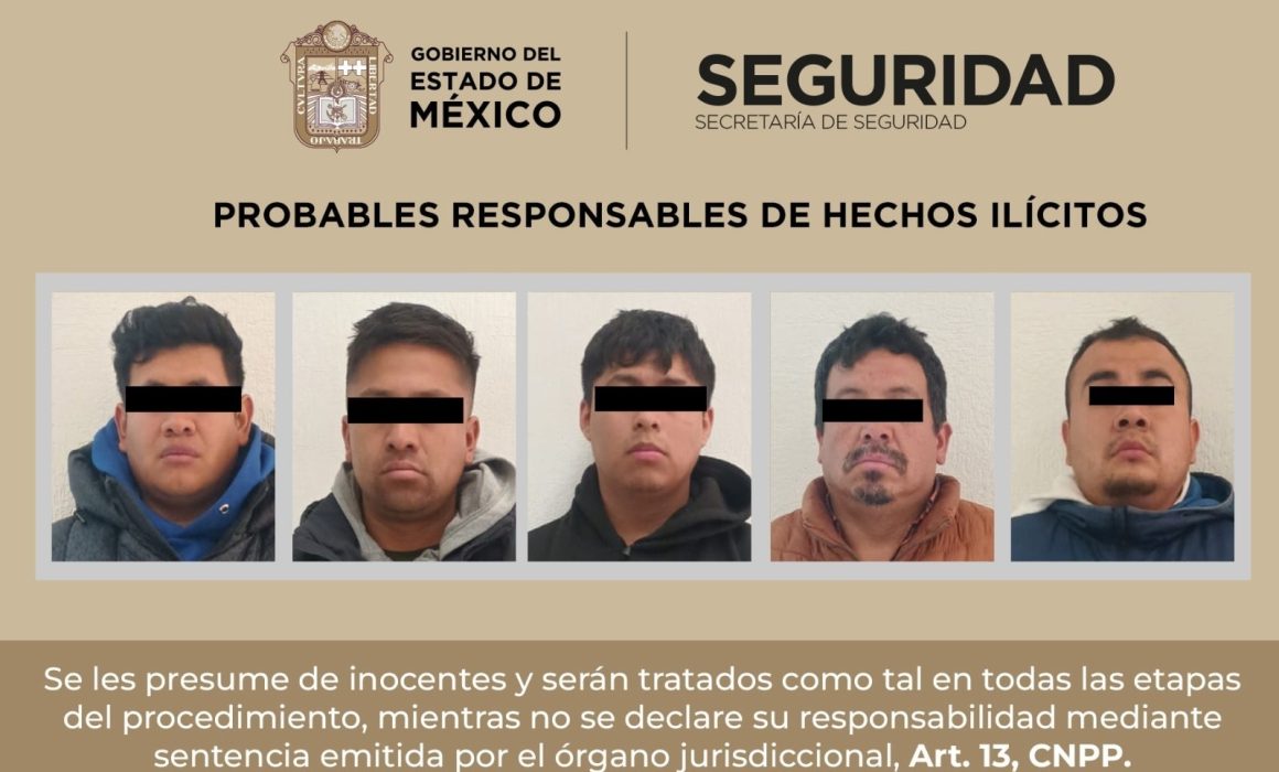 Detienen a 5 en Coyotepec señalados de robo de mercancía de tractocamión