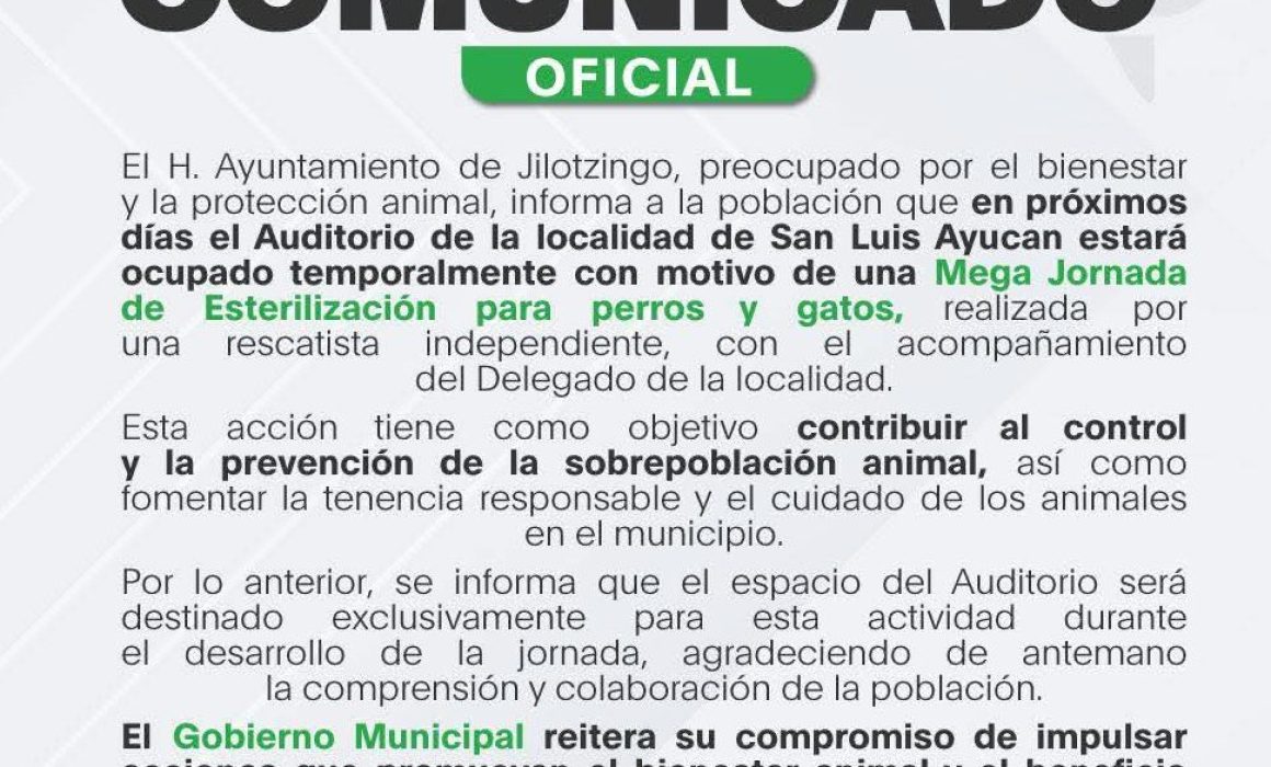 Informa Ayuntamiento de Jilotzingo cierre temporal de auditorio