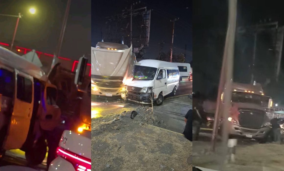 Causa severo tráfico choque entre tráiler y transporte público