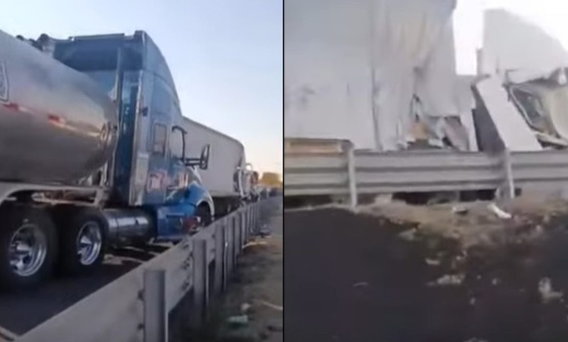Colapsa el Mexiquense en Tultepec por carambola de tractocamiones