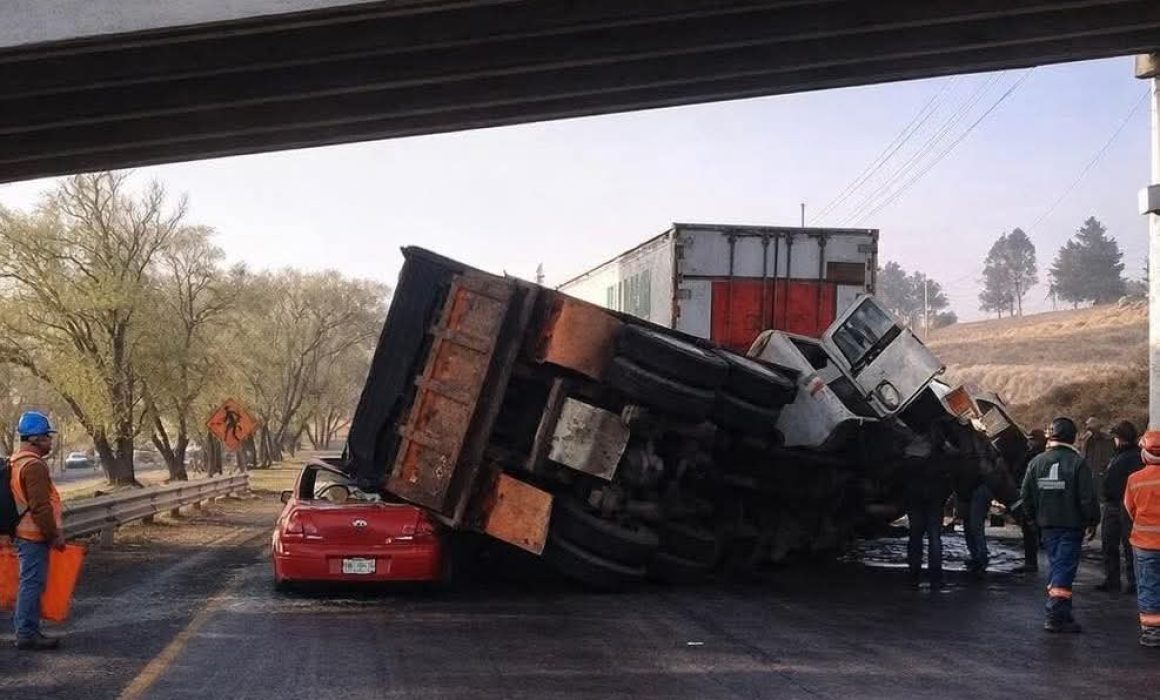 Provoca volcadura de tráiler cierre total en la Atlacomulco-Toluca