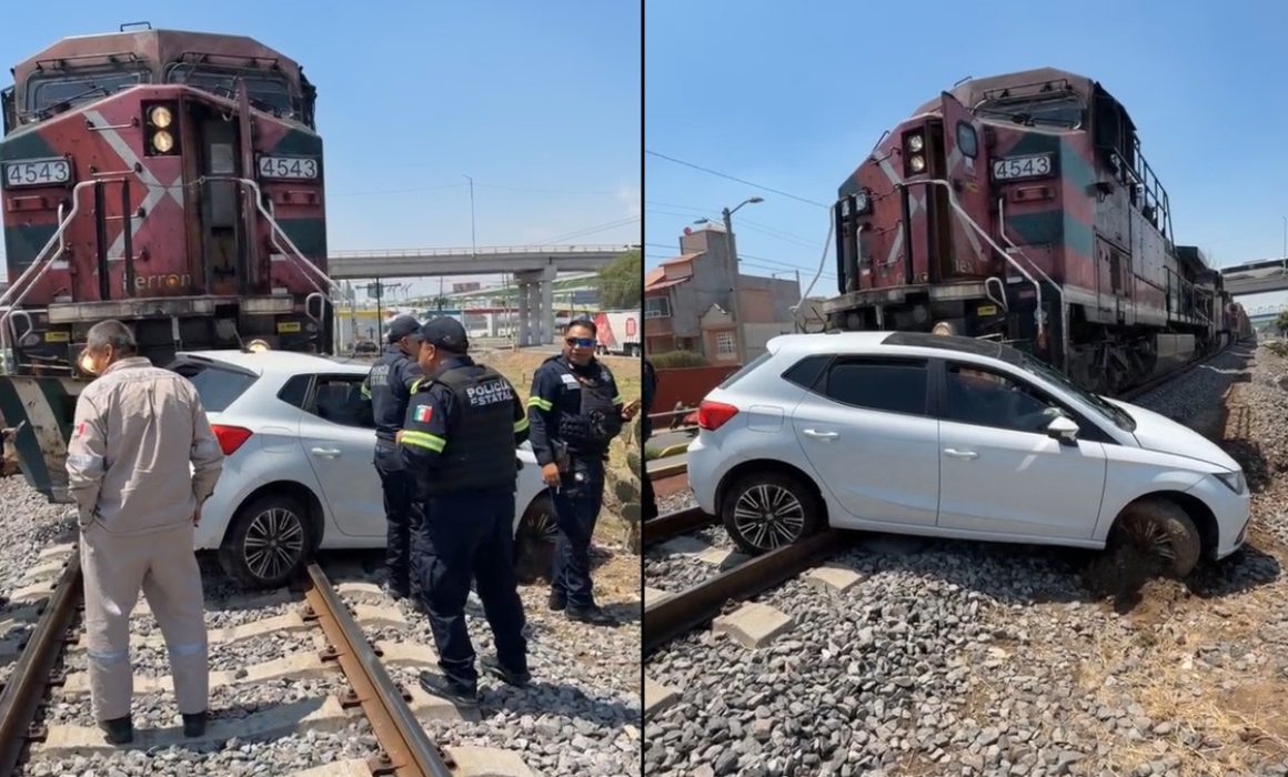 Arrastra tren por 150 metros a auto en Ecatepec; quería ganarle el paso