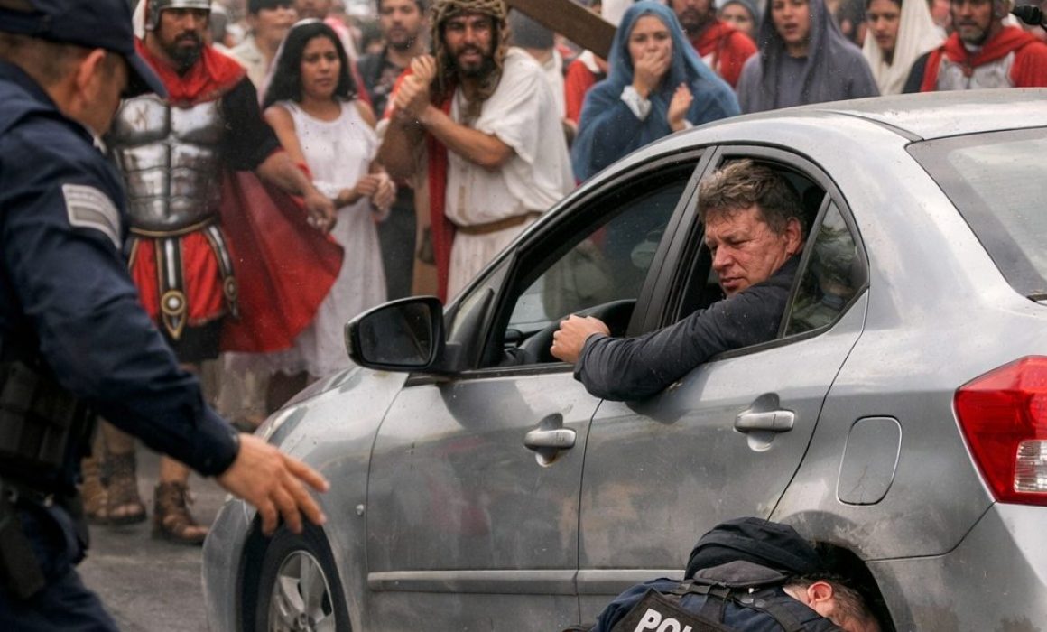 Arrolla hombre ebrio a policía durante Viacrucis en Huehuetoca