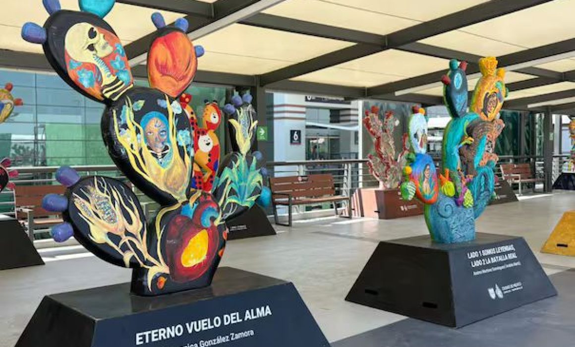 Exhibe el AIFA identidad mexicana con esculturas de nopal
