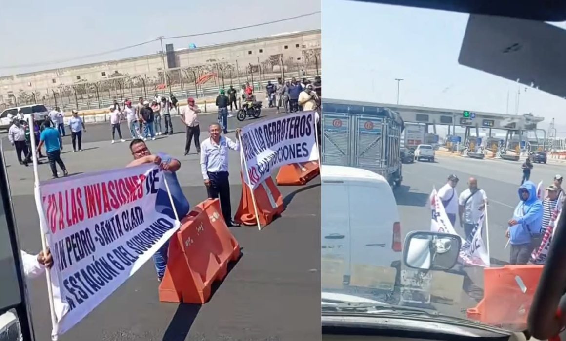 Toman transportistas caseta de Tultepec y colapsa el Circuito Exterior