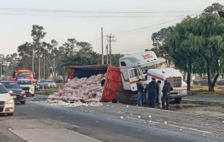 Vuelca camión con cebollas en la Toluca-Palmillas y provoca caos vial