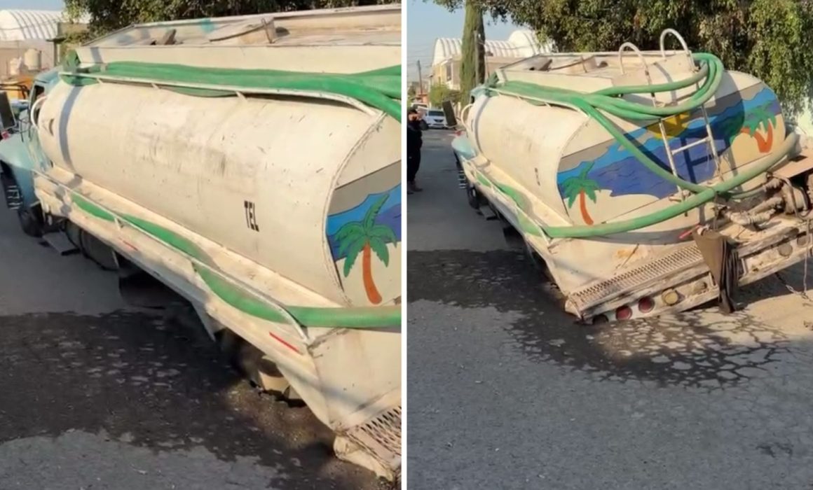 Provoca socavón en Ecatepec caída de pipa de agua