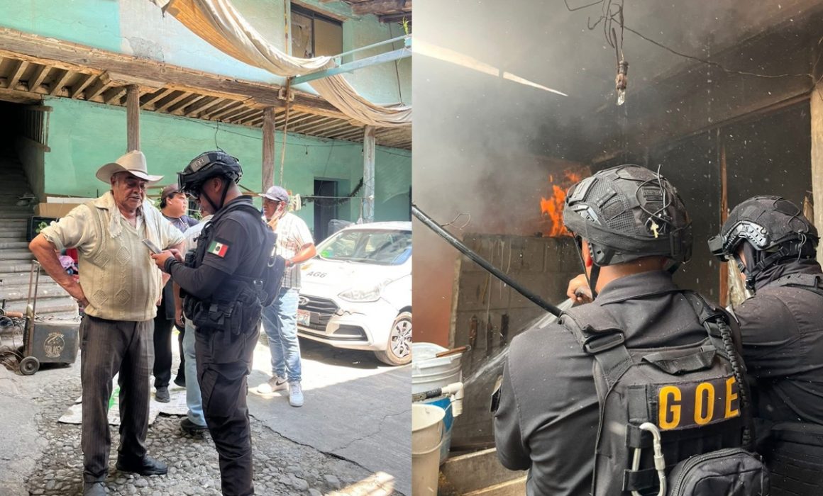 Queda atrapado anciano en incendio de Toluca; lo salva policía