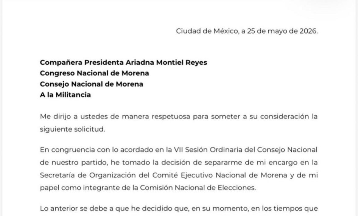 Renuncia a cargos en Morena hijo de López Obrador