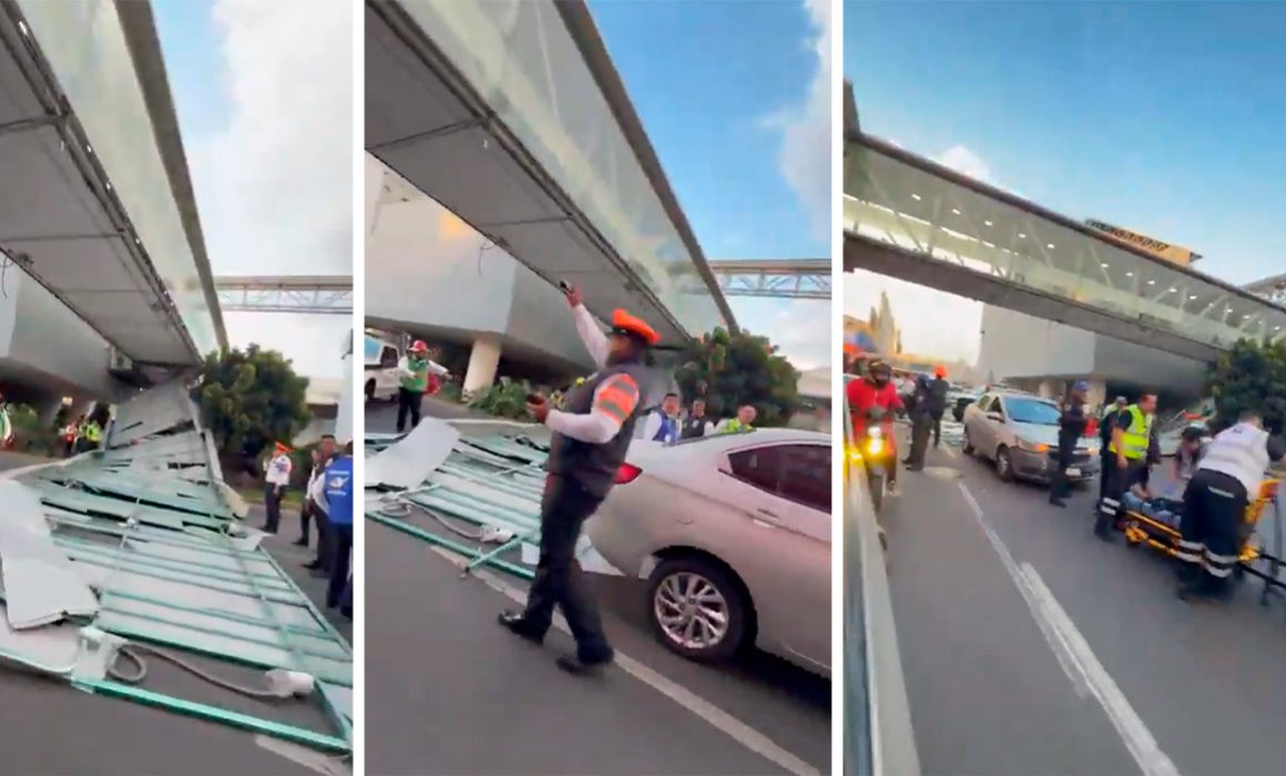 Cae techumbre de puente del AICM sobre conductora
