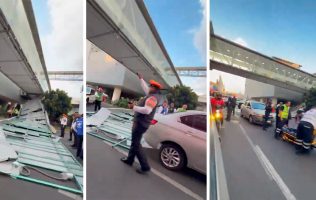 Cae techumbre de puente del AICM sobre conductora