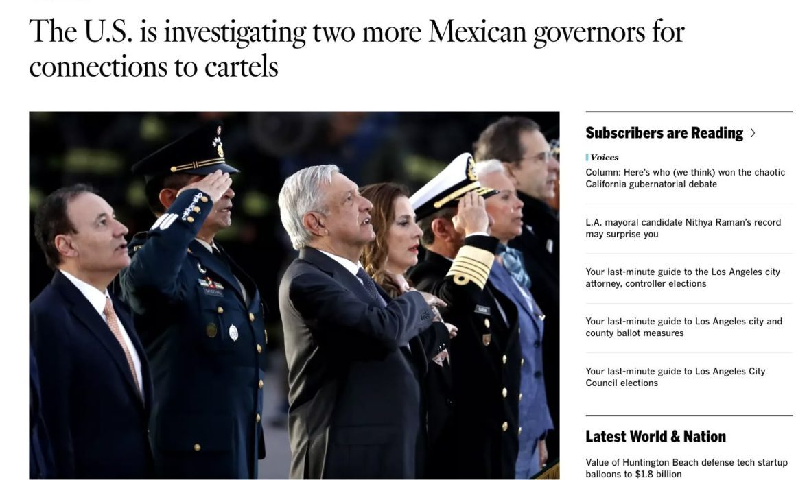 Indaga EU a gobernadores de Sonora y Tamaulipas, revela Los Angeles Times