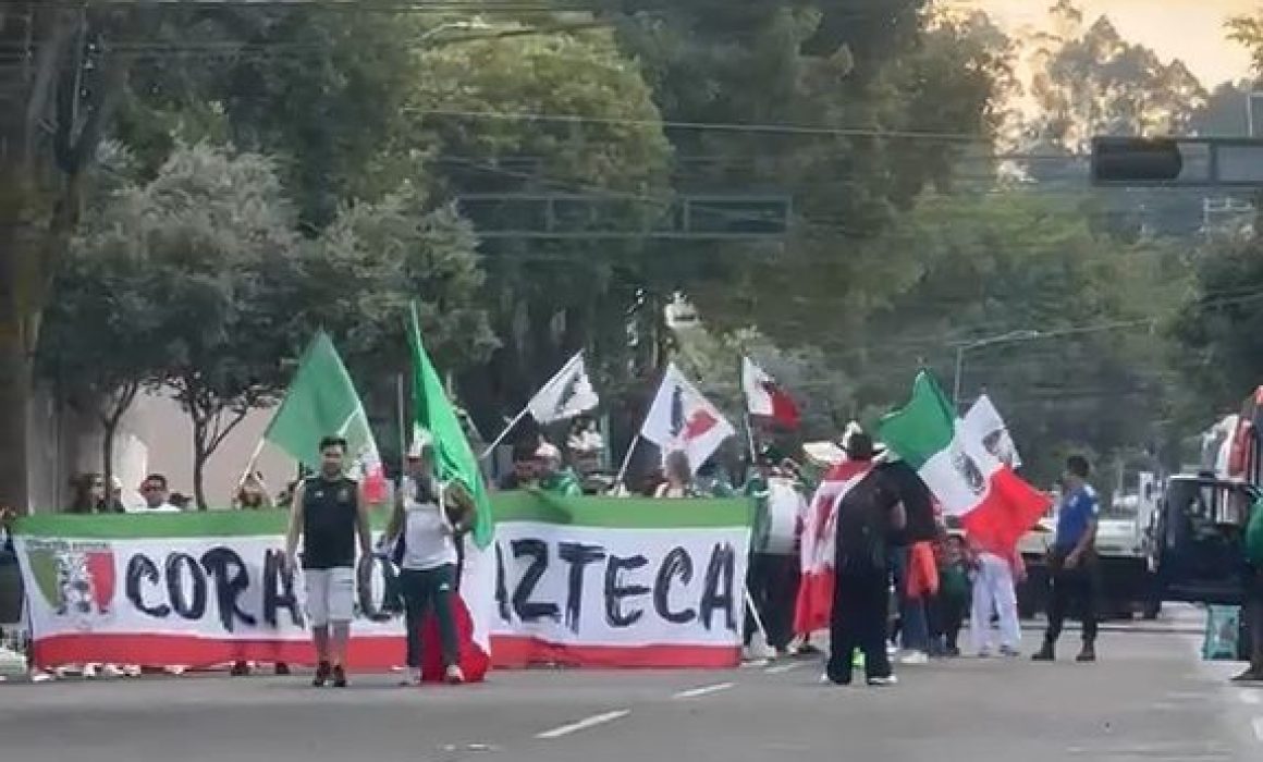 Marcha colectivo de búsqueda al Nemesio Diez previo al México vs Serbia