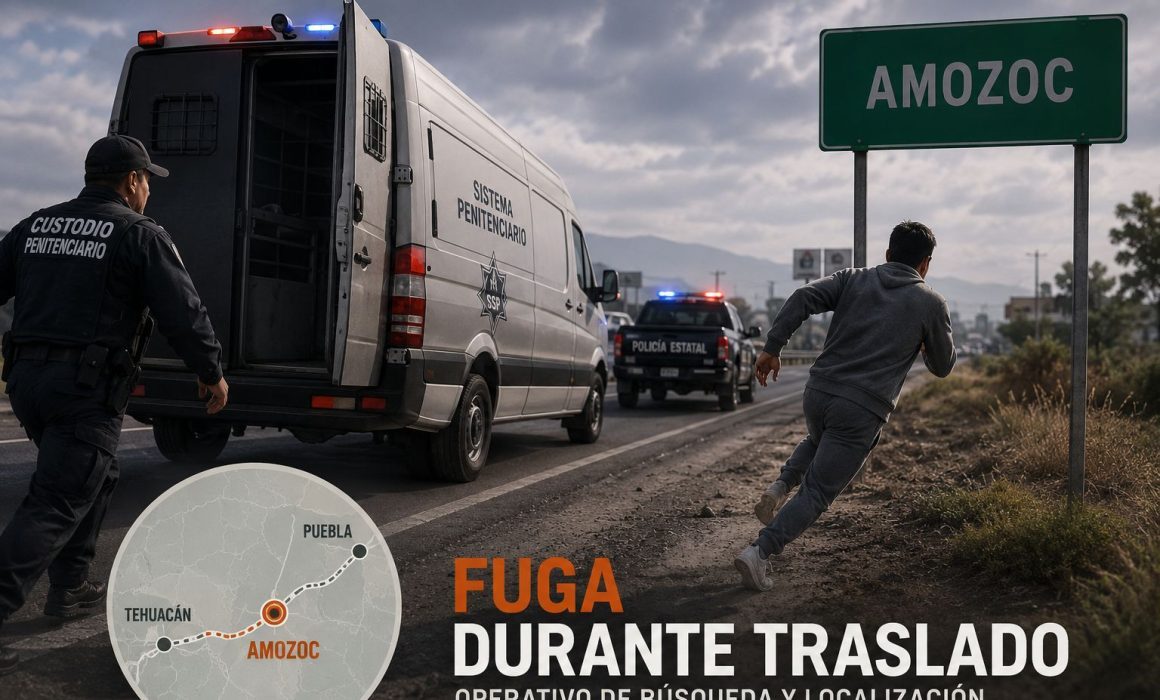 Se fuga presunto secuestrador durante traslado en Amozoc, Puebla
