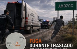 Se fuga presunto secuestrador durante traslado en Amozoc, Puebla