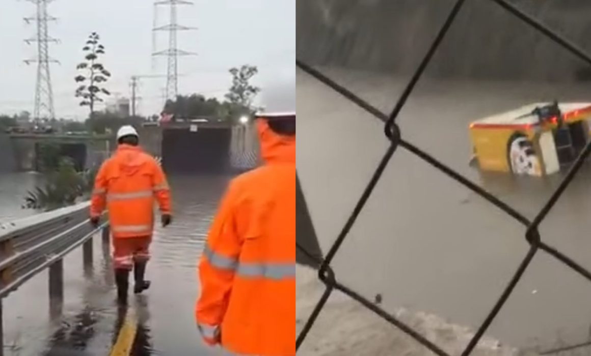 Sufre el Circuito Exterior Mexiquense parálisis por severa inundación