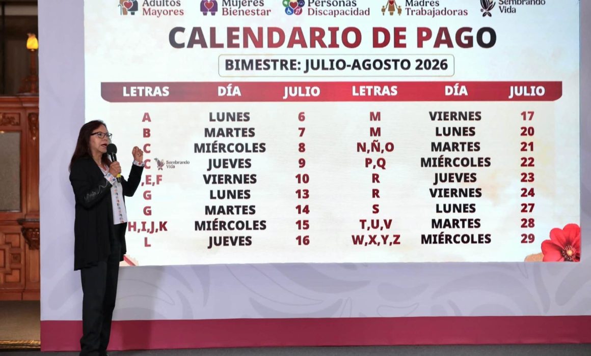 Anuncian periodo de pagos del Bienestar para Julio-Agosto