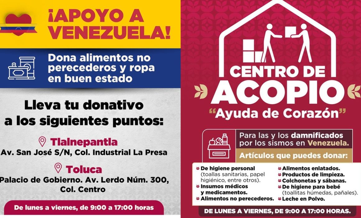 Convoca Edomex a donar ayuda para damnificados en Venezuela